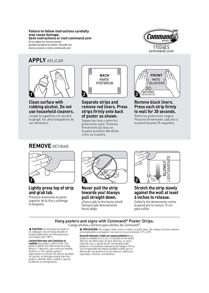 Command Poster Hanging Strips, Small, White, 24-Strips (17024-24ES) 24 Strips - NewNest Australia