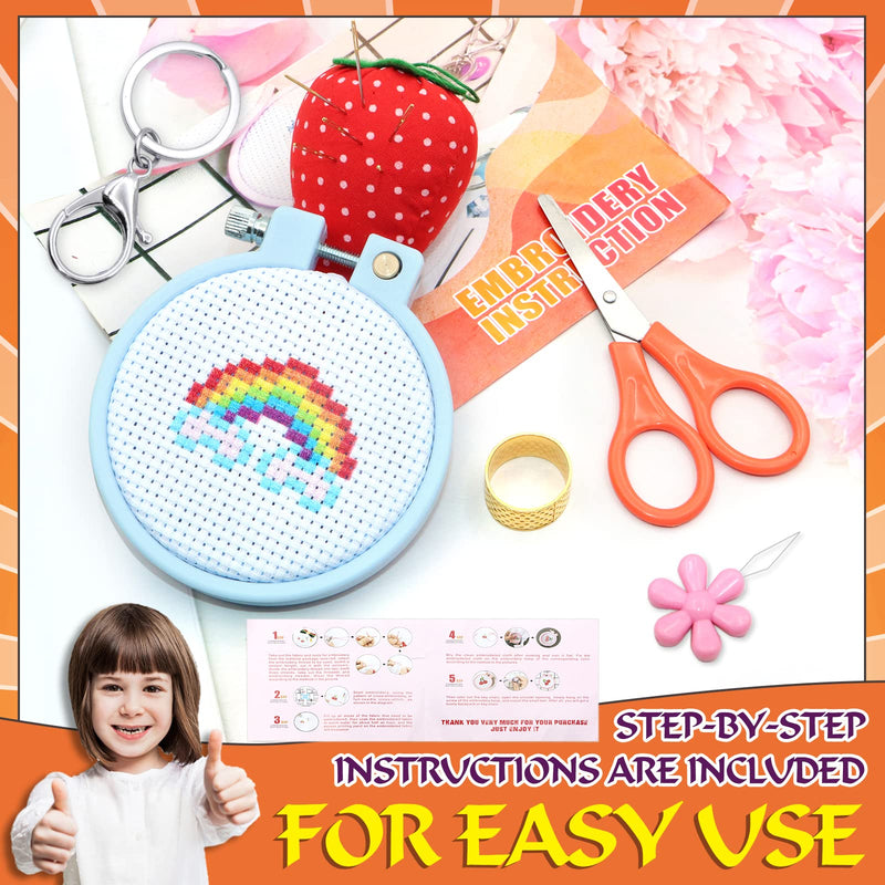 ZOCONE 12 PCS Cross Stitch Kits for Kids 7-13, Cross Stitch Beginner Kits with Instructions, Keychains, Embroidery Hoops and Tools, Needlepointing Kits for Backpack Charms, Cross Stitch Ornaments Kit - NewNest Australia