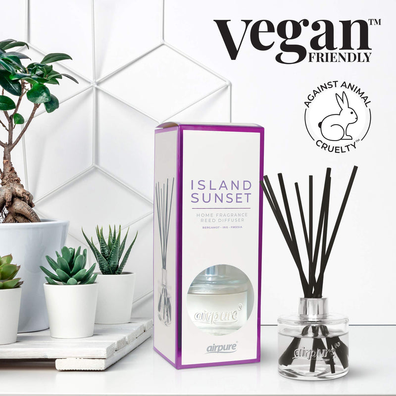 AIRPURE Reed Diffuser, 100ml Oil Set with Sticks, 8X Black Reeds, Continuous Room Scent, Diffusers for Home Use in Living Room, Kitchen or As Bathroom Freshener - Island Sunset Fragrance, 100MLRD-314 - NewNest Australia