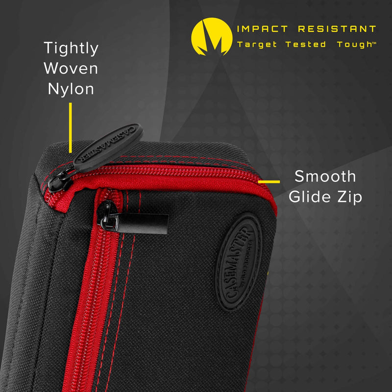 Casemaster Plazma Dart Case for Soft and Steel Tip Darts, Holds 3 Darts and Features Built-In Storage Tube and Pockets for Flights, Tips, Shafts, and Personal Items Ruby Trim - NewNest Australia