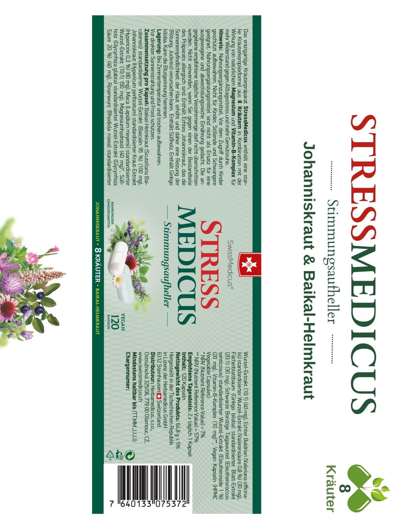 Swissmedicus Stressmedicus - Mood Brightener - Natural Herbal Supplement For Better Mental Health With St. John'S Wort & Baikal Skullwort, 120 Vegan Capsules - NewNest Australia