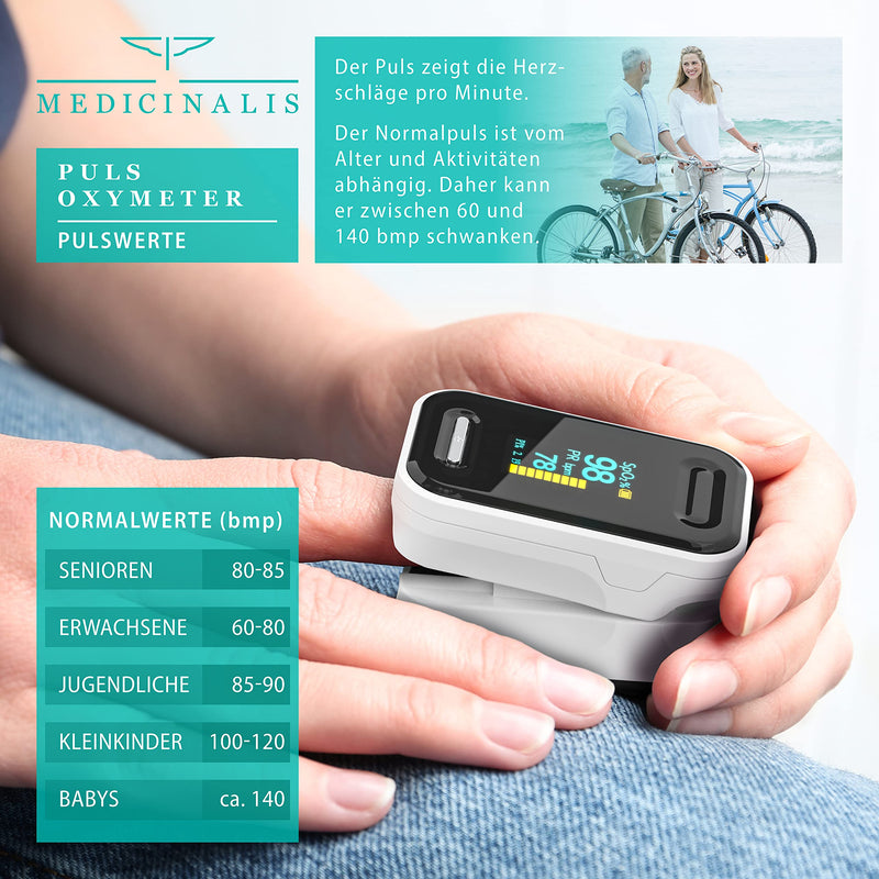 Medicinalis - Finger Pulse Oximeter - Spo2 Heart Rate Monitor - Finger Pulse Oximeter - Measurement Of Pulse And Oxygen Saturation On The Finger - Oled Display - Battery Indicator - Alarm - One Touch Operation - NewNest Australia