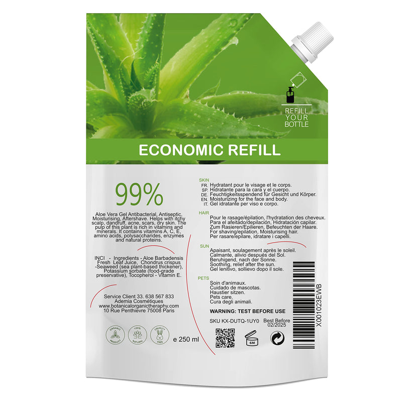 Aloe Vera Gel 99% Pure. Aloe Vera from the Canary Islands, Spain. 100% Natural Skin Care (Body and Face) and Hair Care. Family Saver Format 250 ml 8.8fl oz - NewNest Australia