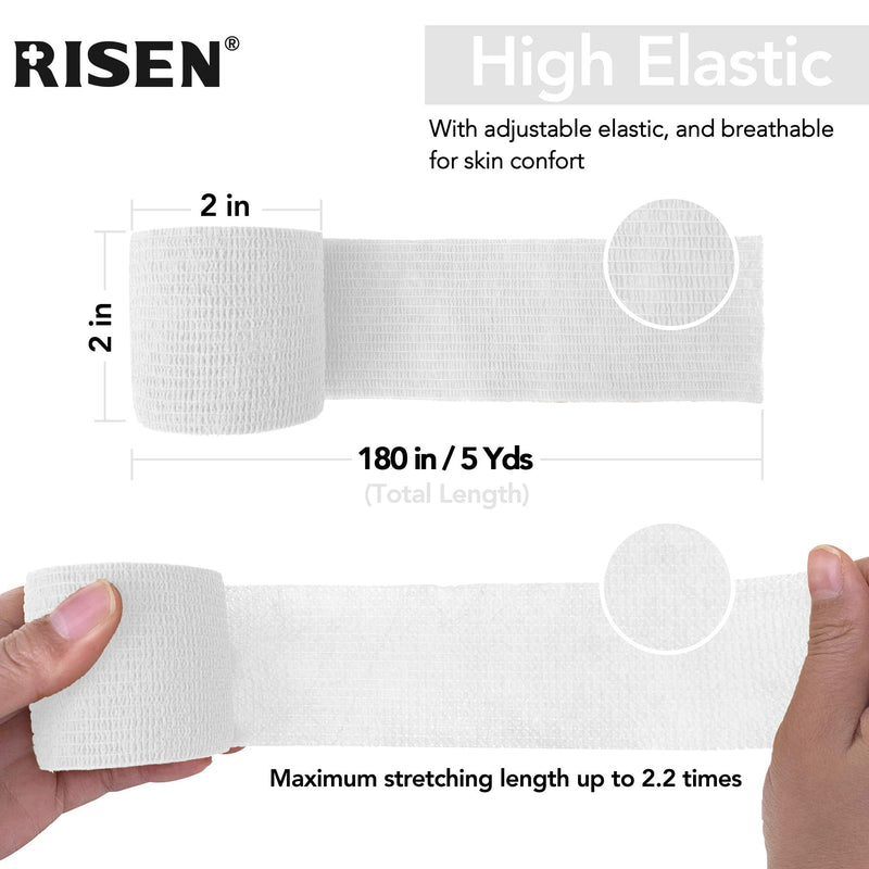 RISEN Cohesive Bandage 2” x 5 Yards, 6 Rolls, Self Adherent Wrap Medical Tape, Adhesive Flexible Breathable First Aid Gauze Ideal for Stretch Athletic(White) White - NewNest Australia