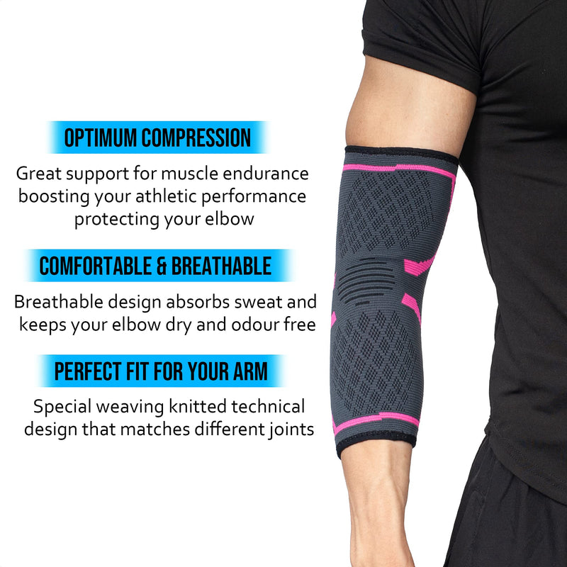 360 RELIEF - Compression Elbow Brace Sleeve for Men and Women Support | Splint, Joint Pain Relief, Tendonitis, Tennis, Golf, Workout, Weightlifting | Small, Pink with Mesh Laundry Bag | S - NewNest Australia