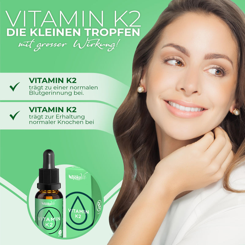 BjökoVit VITAMIN K2 VEGAN drops - high bioavailability thanks to All-Trans MK-7 form - 700 vegan drops with 100µg natural vitamin K2 per daily dose - NewNest Australia
