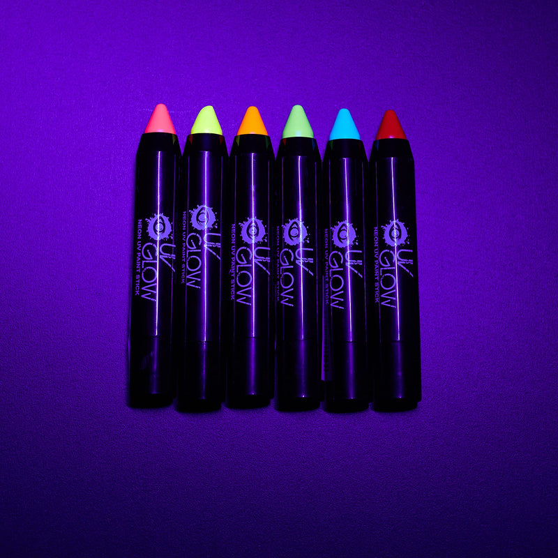 UV Glow - Neon UV Paint Stick Body Crayon for the Face & Body - Set of 6 Colours. Genuine and original UV Glow product - glows brightly under UV Light! - NewNest Australia