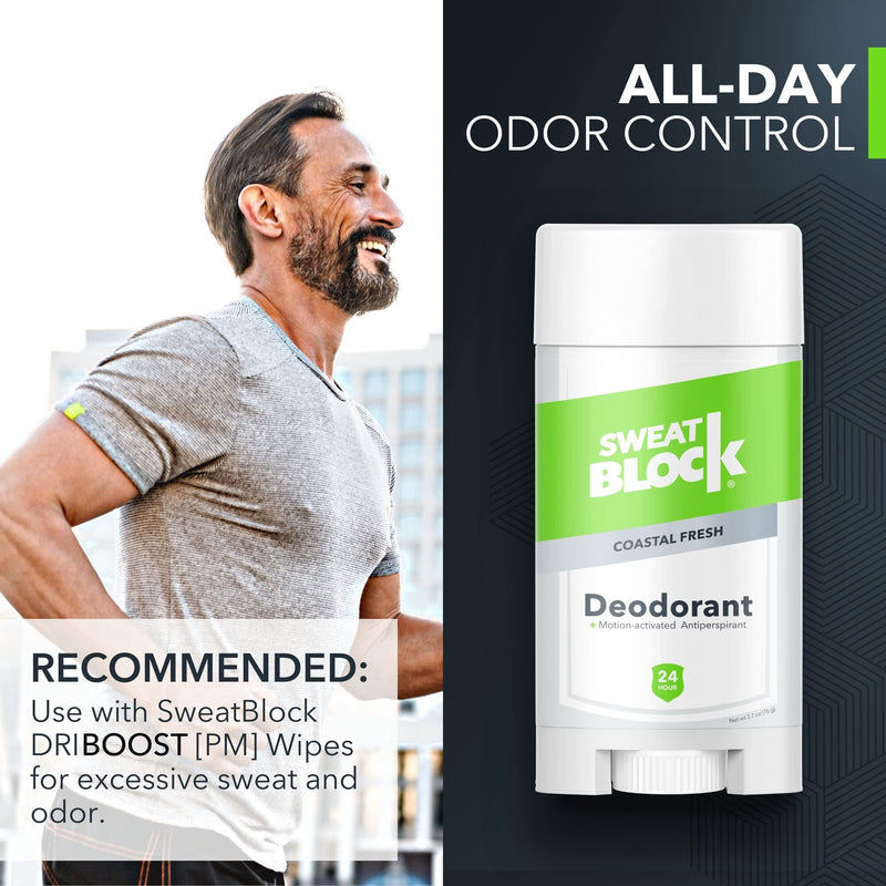 SweatBlock [AM] Deodorant Antiperspirant for Men & Women - Daily Sweat & Odor Protection - Easy, Clean, Smooth Glide - Dermatologist Tested - Coastal Fresh Scent, 2.7oz Stick (Daily Strength 2 Pack) - NewNest Australia