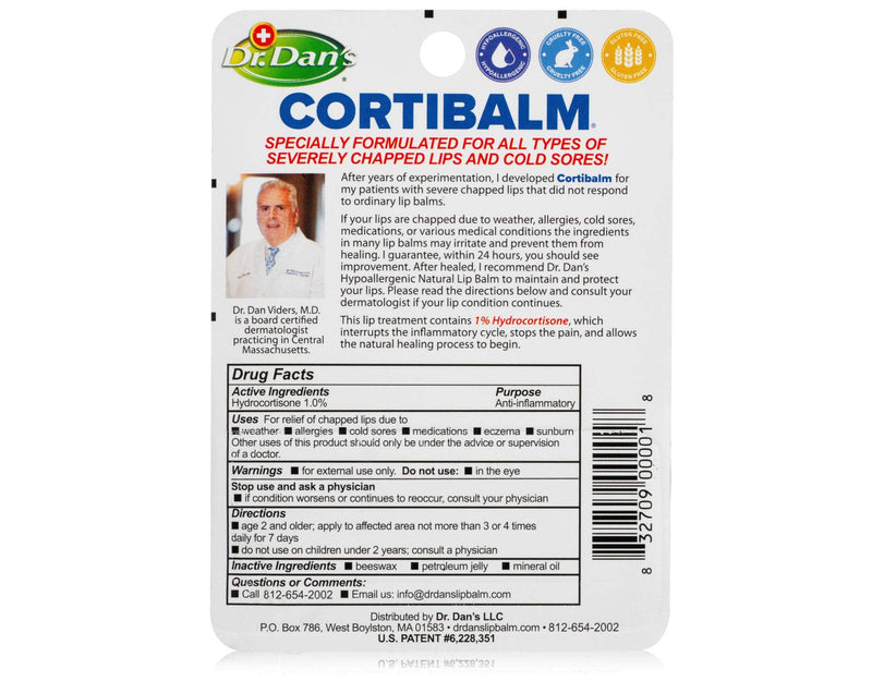 Dr. Dan's Cortibalm -3 Pack -for Dry Cracked Lips - Healing Lip Balm for Severely Chapped Lips- Designed for Men, Women and Children 0.14 Ounce (Pack of 3) - NewNest Australia