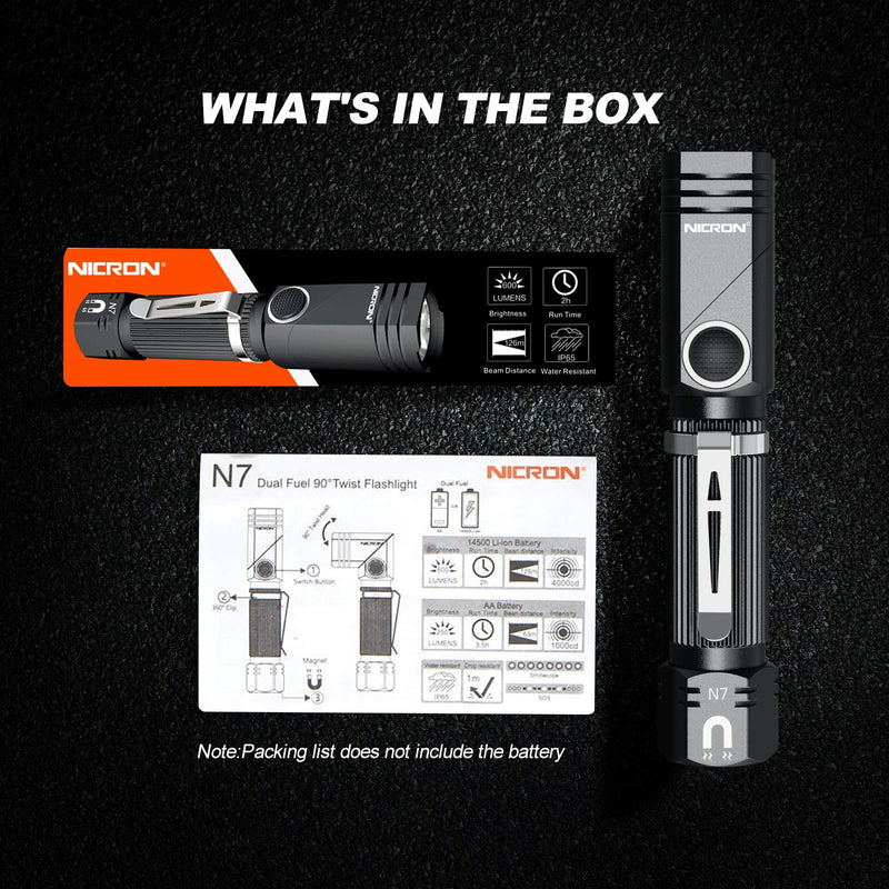 Flashlight, NICRON N7 600 Lumens Tactical Flashlight, 90 Degree Mini Flashlight Ip65 Waterproof Led Flashlight 4 Modes- Best High Lumens are for Camping, Outdoor, Hiking （Not Including Batteries）Gift - NewNest Australia