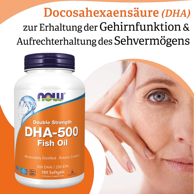 Now Foods, DHA-500, double strength, 180 soft capsules, laboratory tested, fish oil, EPA, vitamin E, gluten free, non-GMO 180 pieces (pack of 1) 263.48 - NewNest Australia