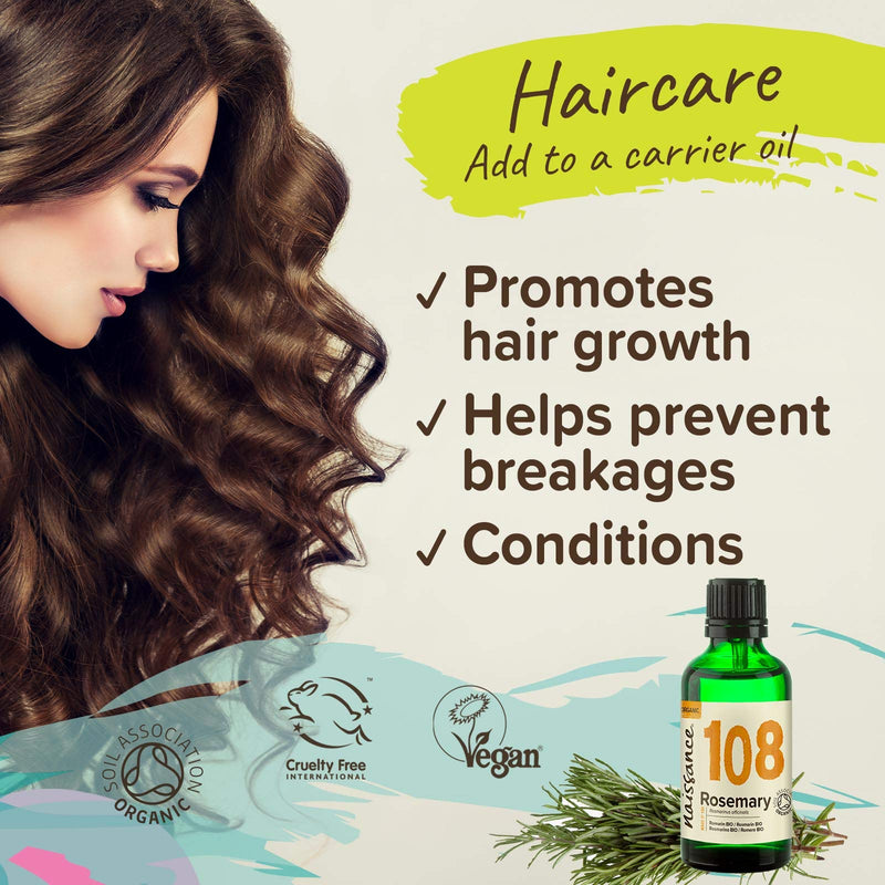 Naissance Rosemary Oil Organic (No. 108) - 50Ml - Pure Organic Rosemary Essential Oil For Hair, Beard, Face, Natural Cosmetics, Massage, Aromatherapy - Fragrance Oil For Aroma Diffusers - NewNest Australia