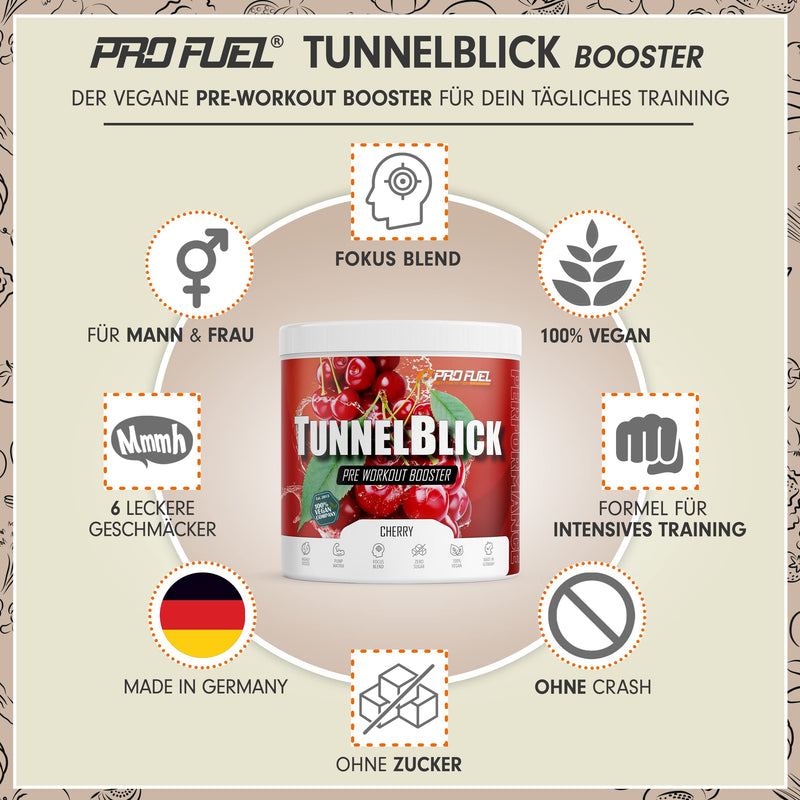 Pre-Workout Booster Cherry - 360 G - Incredibly Delicious - Tunnel View Training Booster With Citrulline, Beta-Alanine, Taurine, Caffeine & Guarana - Optimal High Dose - Made In Germany - 100% Vegan - NewNest Australia