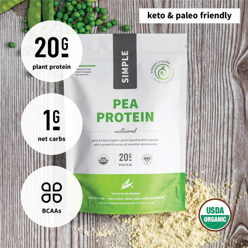 Sprout Living Organic Pea Protein Powder, 20 Grams of Plant Based Organic Protein Powder Without Artificial Sweeteners, Non Dairy, Non-GMO, Dairy Free, Vegan, Gluten Free, Keto Drink Mix (1 Pound) 1 Pound (Pack of 1) - NewNest Australia