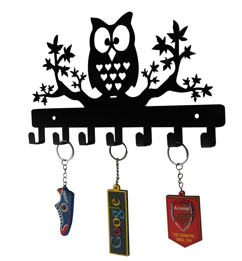 NewNest Australia - HeavenlyKraft Owl on Maple Trees Steel Key Holder, Steel Key Rack, Metal Key Cabinet, Owl Key Hanger, Medal Hanger, Leash Hanger, 10.6 X 6.15 X 0.8 INCH 