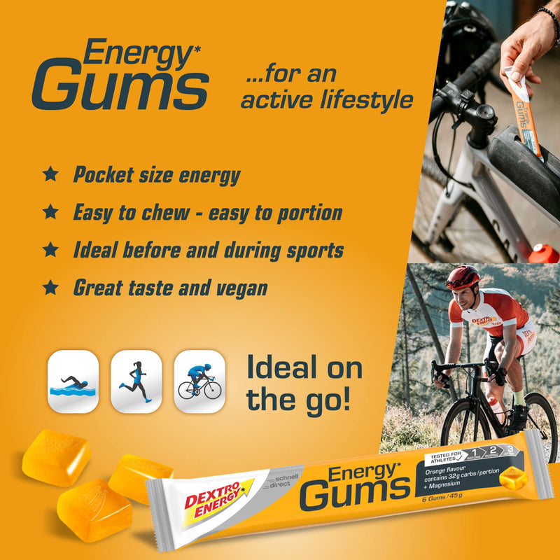 Dextro Energy Energy Gums - Delicious Vegan Carbohydrate Fruit Gum For Endurance Athletes - Alternative To Liquid Gel - Orange + Magnesium - 8 X 45 G (Pack Of 8) - NewNest Australia