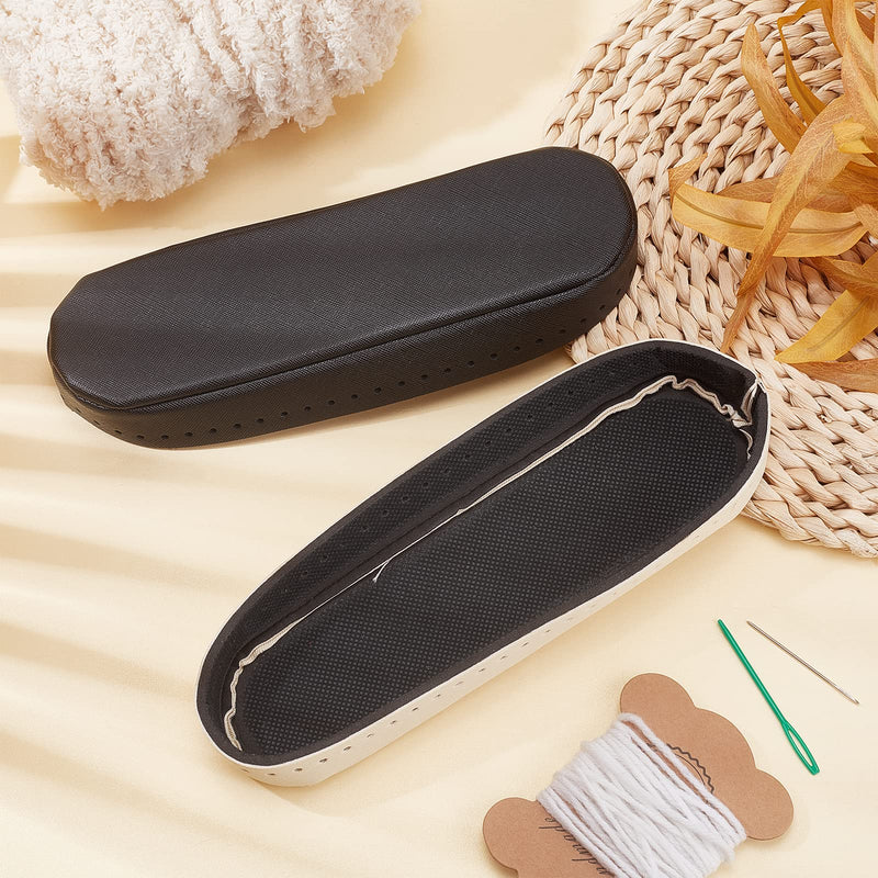 PH PandaHall 2pcs 3D Knitting Crochet Bag Shaper Pad 9x3.9" Boat Shape PU Leather Bag Bottom 2 Colors Black/Beige Bags Insert Cushion Base with Holes for Pet Shopping Weaving Tote Bag, 2.5mm Hole - NewNest Australia