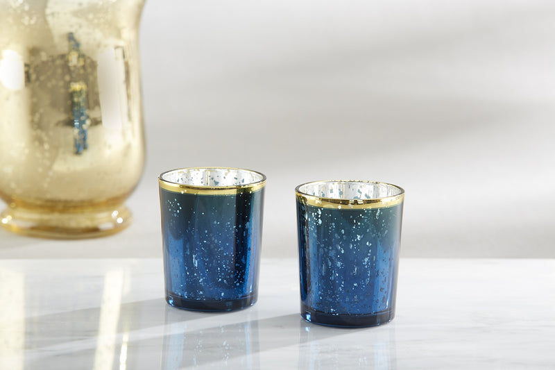 NewNest Australia - Kate Aspen Mercury Glass Tea Light Holder, Wedding/Party Decorations (Set of 4), Navy/Gold UNIT 