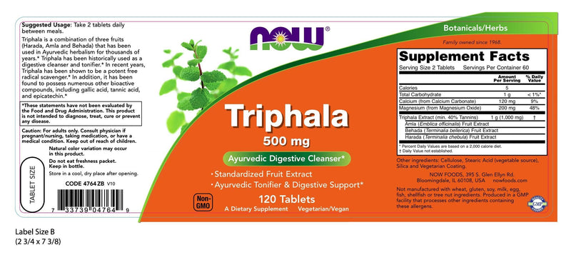 NOW Supplements, Triphala 500 mg, Combination of Harada, Amla and Behada, 120 Tablets - NewNest Australia