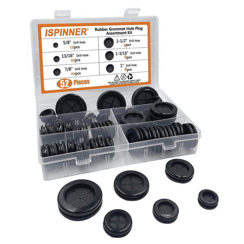 ISPINNER 52pcs 6 Sizes Rubber Grommet, Double Sided Round Rubber Hole Plug, Drill Hole 5/8" 13/16" 7/8" 1" 1-3/16" 1-1/2" (Black) Black - NewNest Australia