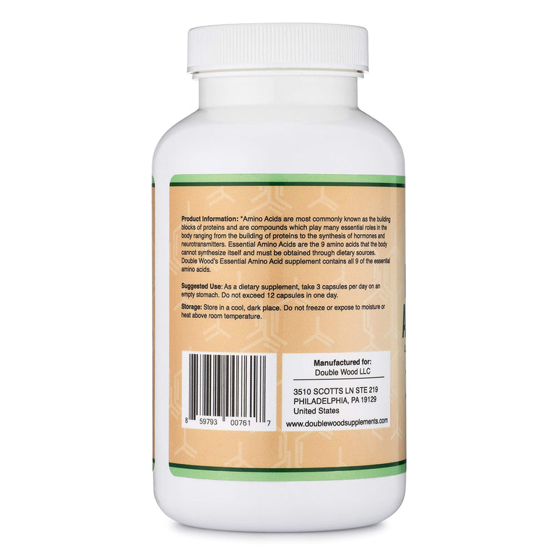 Essential Amino Acids - 1 Gram Per Serving Powder Blend of All 9 Essential Aminos (EAA) and all Branched-Chain Aminos (BCAAs) (Leucine, Isoleucine, Valine) 225 Capsules by Double Wood Supplements - NewNest Australia