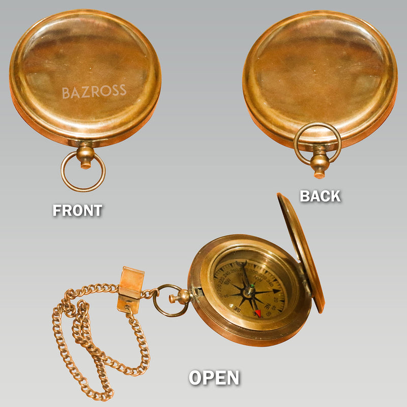 BAZROSS Engraved Antique Brass Sundial Compass with Leather Case for Camping, Hiking, and Graduation - (Trust in Lords) - NewNest Australia