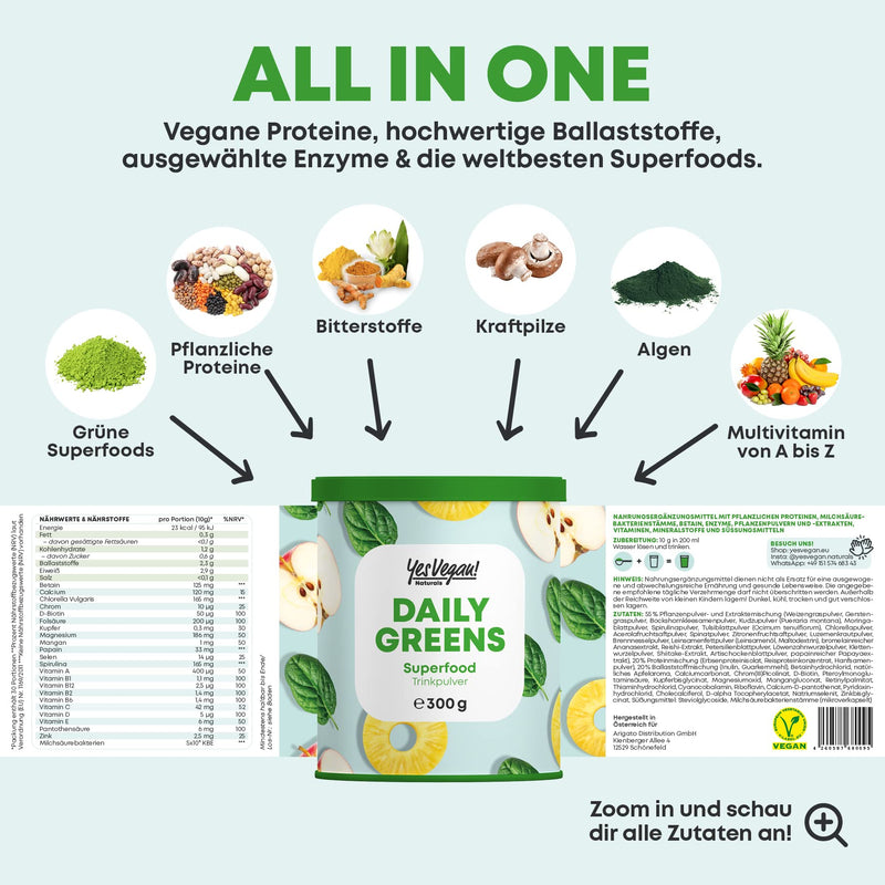Daily Greens Superfood Powder (300 Grams) Alternative To Athletic Greens I, Vitamins, Minerals, Vegan Protein And Fiber I Smoothie Apple-Lemon-Greens 300 G (Pack Of 1) - NewNest Australia