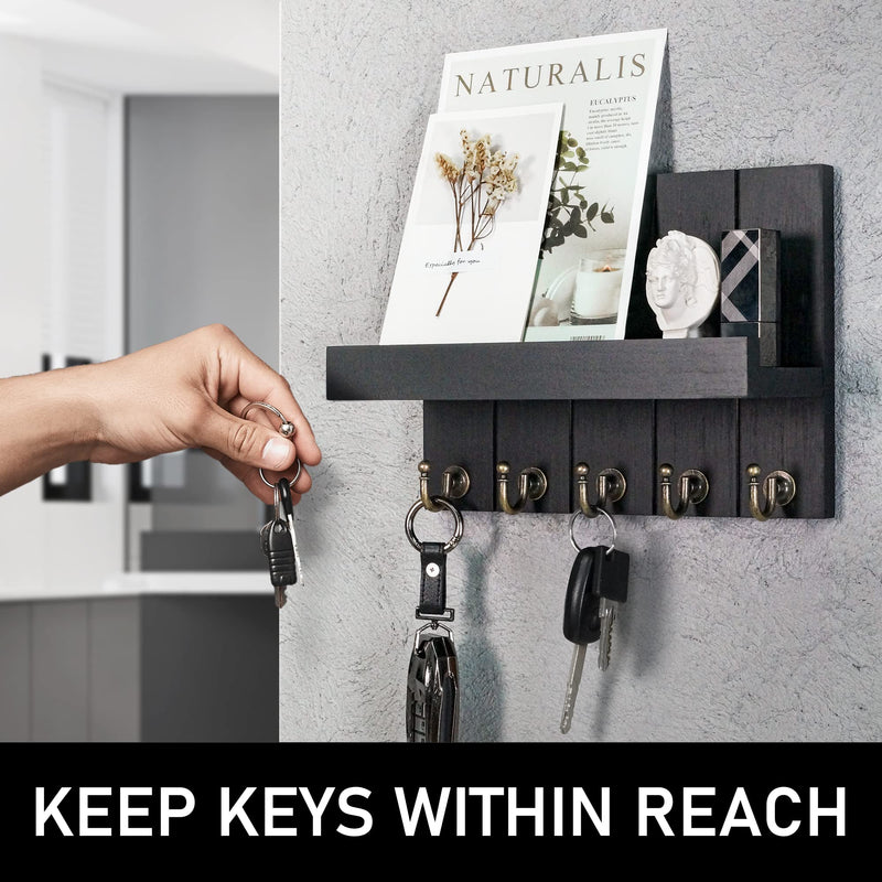 Decorative Farmhouse Key Holder for Wall - Elegant Wall Mounted Key Racks with Modern Mail Organizer for Home Entryway Decor - Stylish Key Hooks by Rebee Vision, Weathered Black - NewNest Australia
