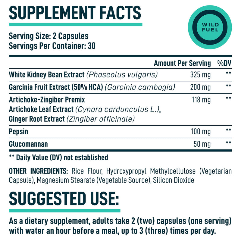 Appetite Suppressant for Weight Loss - Triple-Action Diet Control by Wild Fuel with Garcinia Cambogia and Glucomannan - Manage Cravings, Feel Full Faster, Stay Satisfied Longer - 60 Veggie Capsules - NewNest Australia