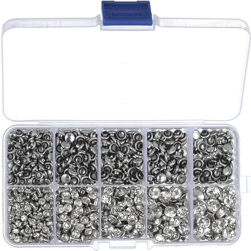 500 Sets Cz White Clear Crystal Rivets Rapid Rhinestone Silver Color Stud Rivets fit for DIY Leather-Craft and Garment (Mixed 01) Mixed 01 - NewNest Australia