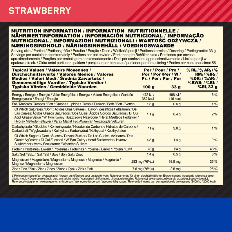 Optimum Nutrition Gold Standard 100% Casein Slow Digestible Protein Powder With Zinc, Magnesium & Amino Acids, Supports Muscle Growth & Overnight Repair, Strawberry, 55 Servings, 1.82 Kg - NewNest Australia