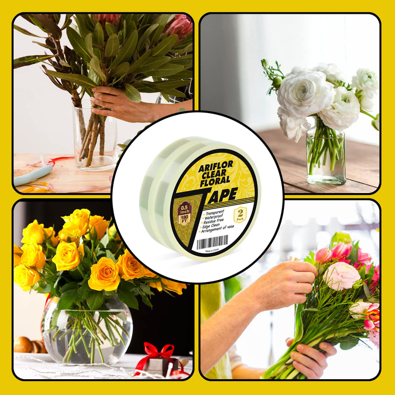 ARIFLOR 2Packs Clear Floral Tape - 1/2" Wide Floral Vase Tape, Clear Waterproof Floral Tape for Fresh Flower Bouquets and Flower Arrangements Crafts (0.5inch*2Packs) 0.5inch*2Pack - NewNest Australia