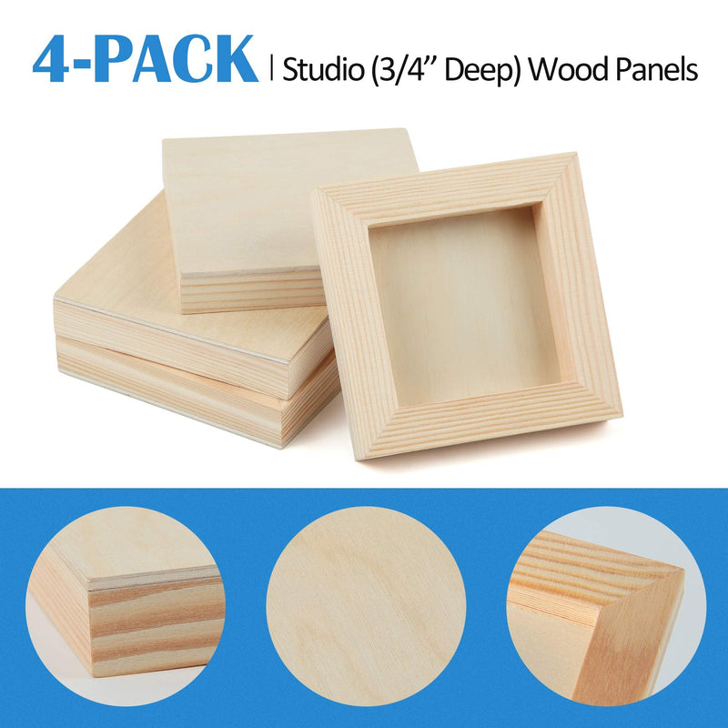 Unfinished Birch Wood Canvas Panels Kit, Falling in Art 4 Pack of 4x4’’ Studio 3/4’’ Deep Cradle Boards for Pouring Art, Crafts, Painting and More 4'' x 4'' - NewNest Australia