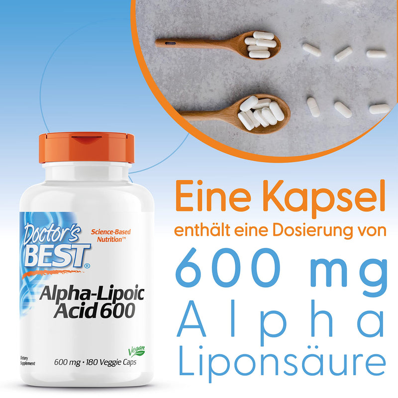 Doctor's Best, Alpha-Lipoic Acid (Alpha Lipoic Acid), 600 mg Depot, 2-Day Dose, 180 Vegan Capsules, High Dose, Laboratory Tested, Non-GMO, Gluten Free 180 Pieces (Pack of 1) 146.0 - NewNest Australia