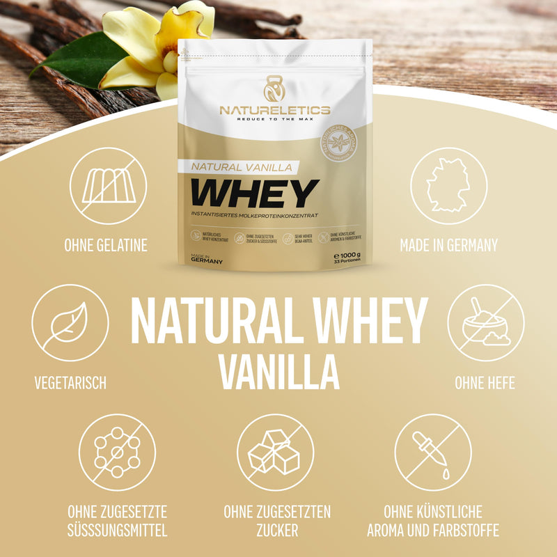 NATURELETICS VANILLE 1kg natural premium whey protein from Germany without added sugar, sweeteners and artificial flavors, protein powder with a high BCAA content of 22.6% - NewNest Australia