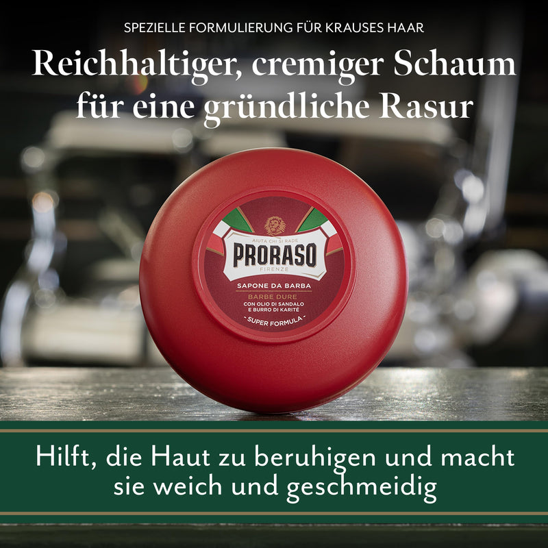 Proraso Shaving Soap including soap dish, 150 ml, nourishing and moisturizing shaving soap for men with sandalwood & shea butter, Made in Italy, red - NewNest Australia