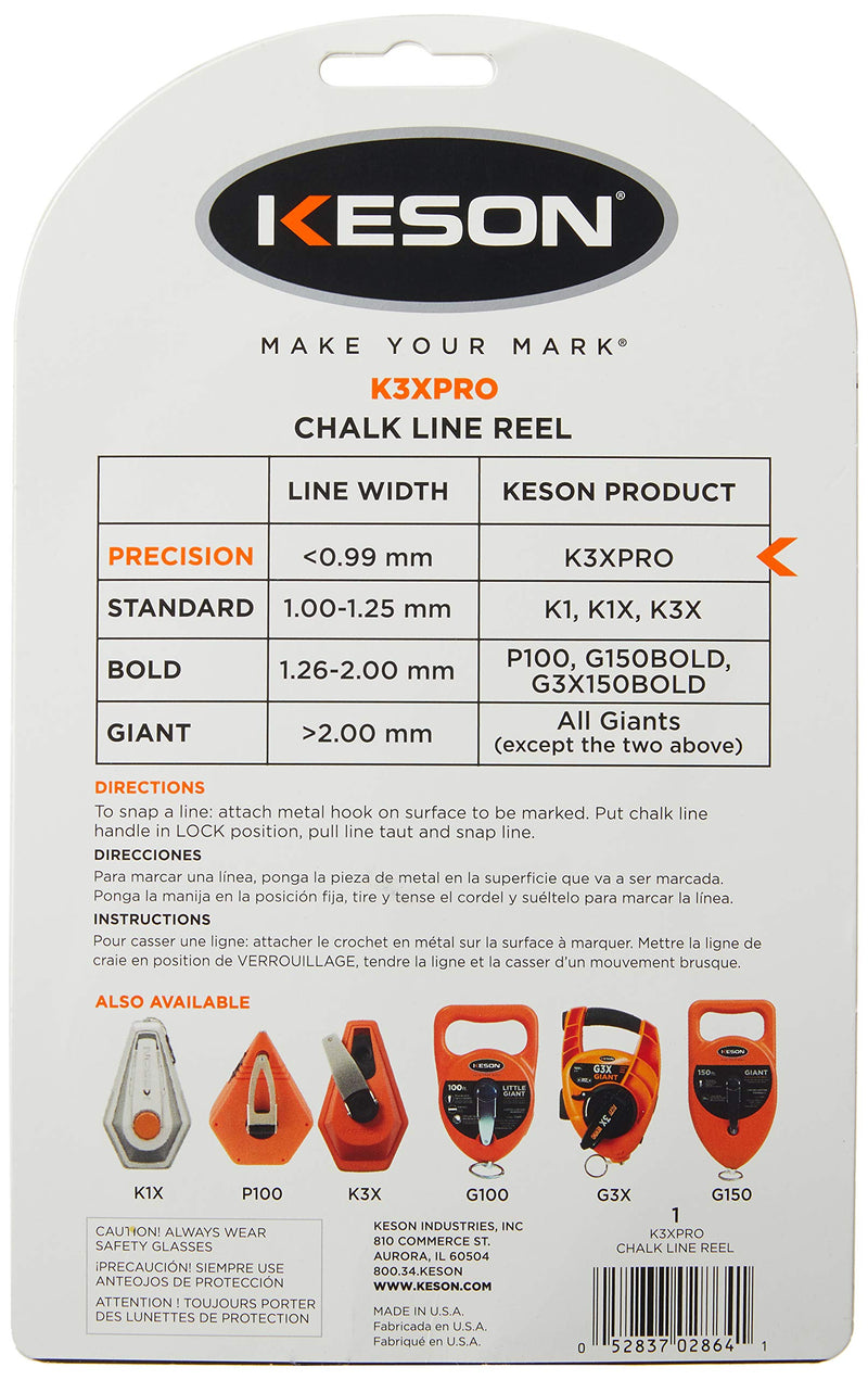 Keson K3XPRO Precision String Chalk Line Reel with 3X1 Rewind, 100-Foot - NewNest Australia
