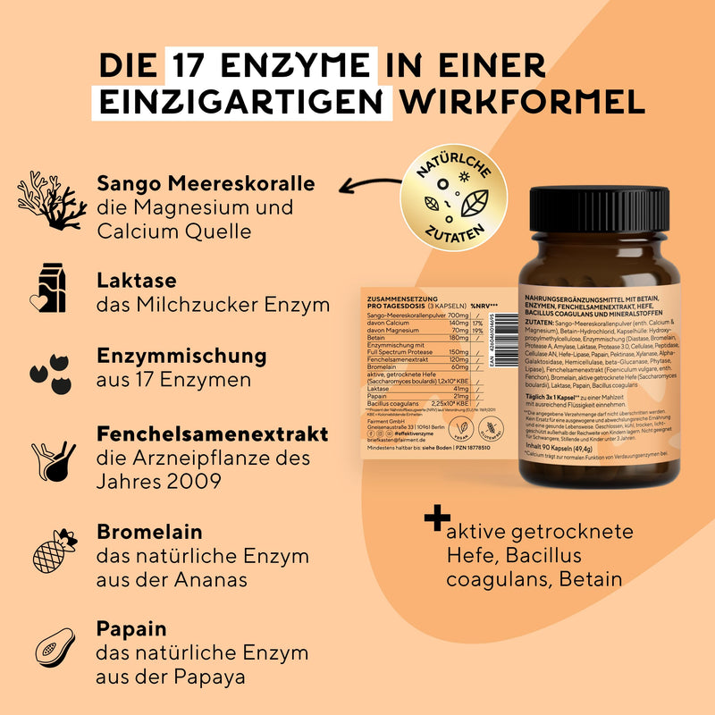 fairment EffectiveEnzyme - NEW - Premium digestive enzyme complex with bromelain, Sango sea coral, lactase, papain | Enzymes Made in Germany | Vegan | 90 capsules per jar (1x jar) 1x 90 capsules - NewNest Australia