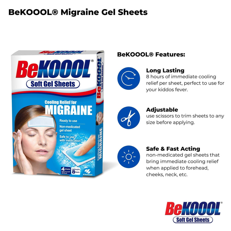 BeKoool Cooling Relief for Migraine Soft Gel Sheets Each, Multicolor, 4 Count - NewNest Australia