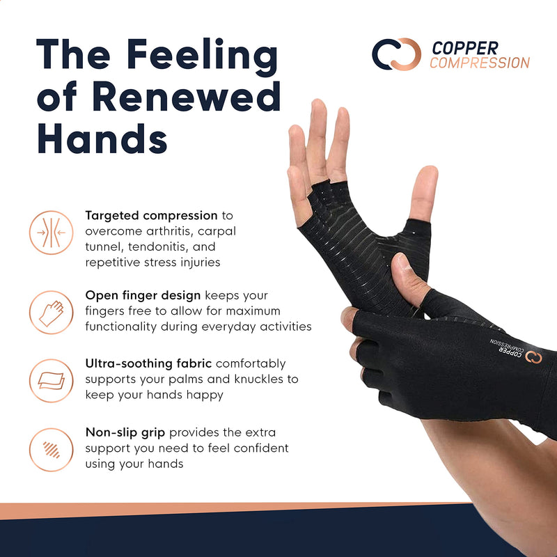 Copper Compression Arthritis Gloves - Best Copper Infused Fingerless Glove for Carpal Tunnel, RSI, Rheumatoid , Tendonitis, Hand Pain, Computer Typing, Support for Hands. Fit for Women & Men - 1 Pair - Small Small (1 Pair) - NewNest Australia