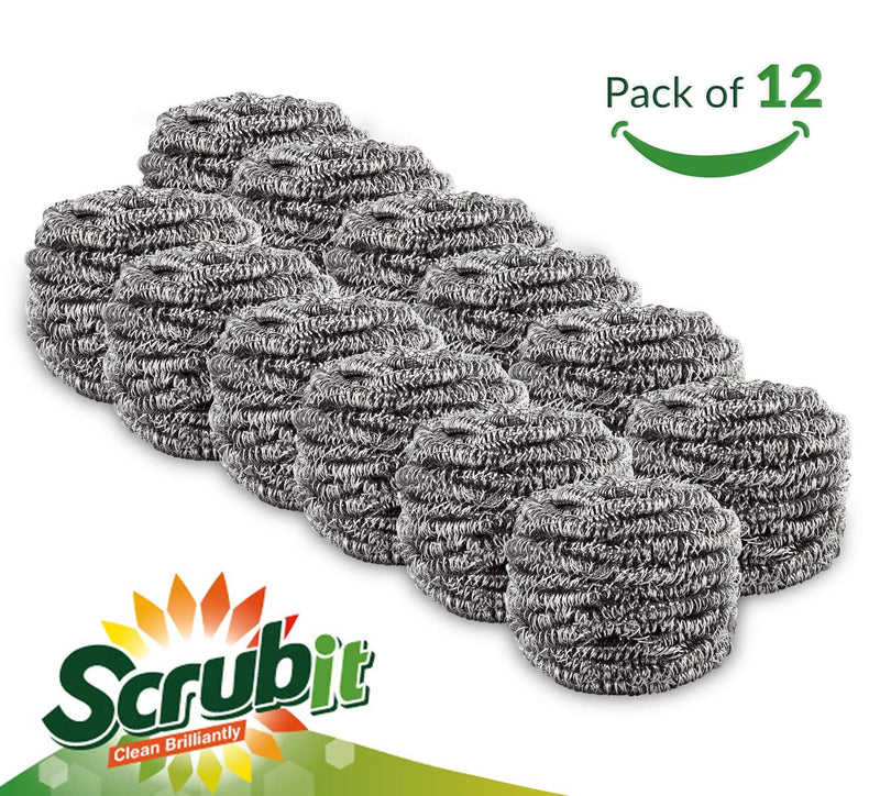 12 Pack Stainless Steel Scourers by Scrub It – Steel Wool Scrubber Pad Used for Dishes, Pots, Pans, and Ovens. Easy scouring for Tough Kitchen Cleaning. - NewNest Australia