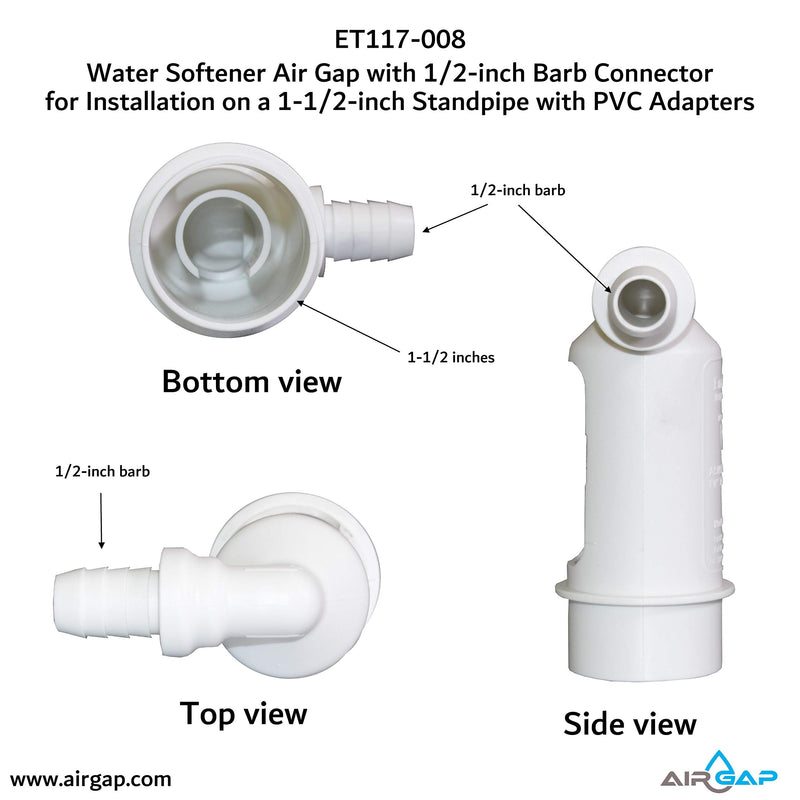 Water Softener Air Gap with 1/2-inch Barb Connector for Installation on a 1-1/2-inch Standpipe with PVC Trap Adapters - NewNest Australia