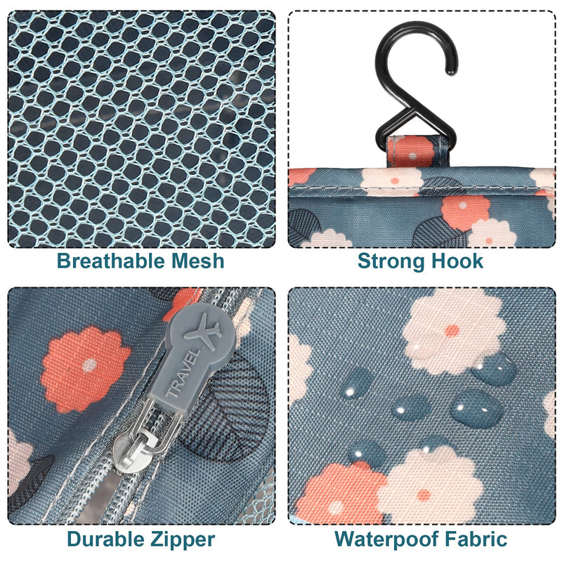 Travel Toiletry Bag,Folding Travel Wash Bag,Portable Comestic Organiser,Waterproof Hanging Organizer Bag,Travel Makeup Bag for Women and Girls (Blue Flower) Blue Flower - NewNest Australia