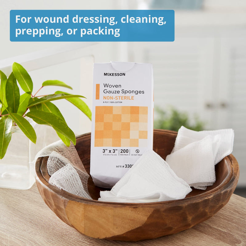 McKesson Woven Gauze Sponges, Non-Sterile, 8-Ply, 100% Cotton, 3 in x 3 in, 200 Per Pack, 1 Pack 3 X 3 Inch ( 200 Count ) - NewNest Australia