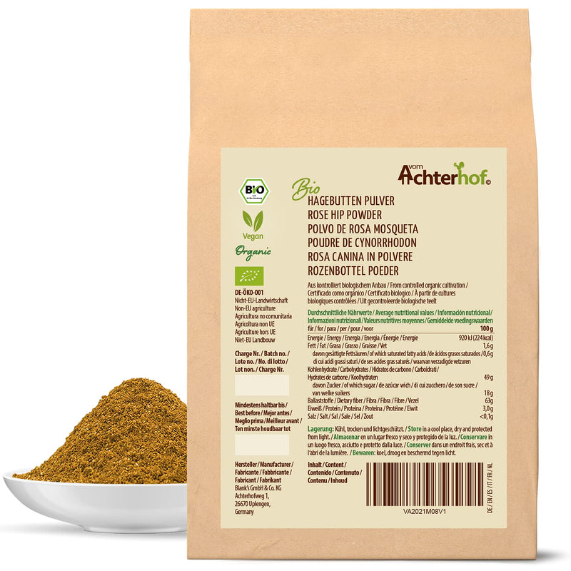 Rosehip powder organic 1000g | whole ground rose hip | fruity, sweet-spicy aroma | 100% organic rose hip powder in raw food quality | from the Achterhof 1 kg (pack of 1) - NewNest Australia