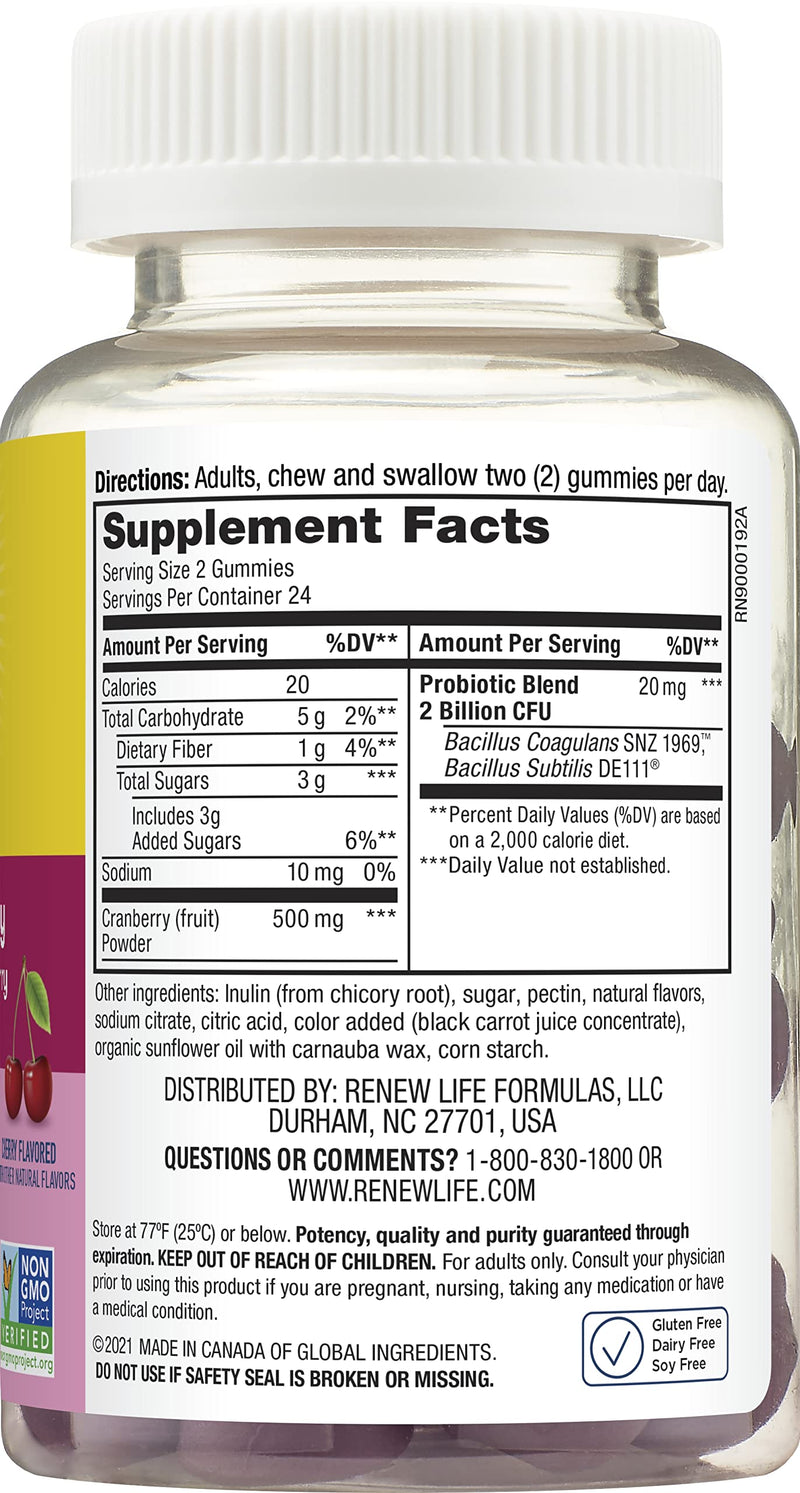 Renew Life Womens Care Gummy with Prebiotics, Probiotics and Cranberry; 48ct. (Pack May Vary) (Package May Vary) 2 Billion CFU 48 Gummies (Pack of 1) - NewNest Australia