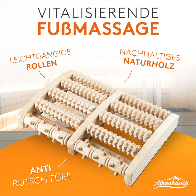 Alpenhauch - Foot Massage Roller Made Of Real Wood With Acupressure Mat - Revitalizing Foot Massager With Nubs - Stimulating Foot Massage Roller - Foot Massage Device For Heel Spur And Plantar Fasciitis - NewNest Australia