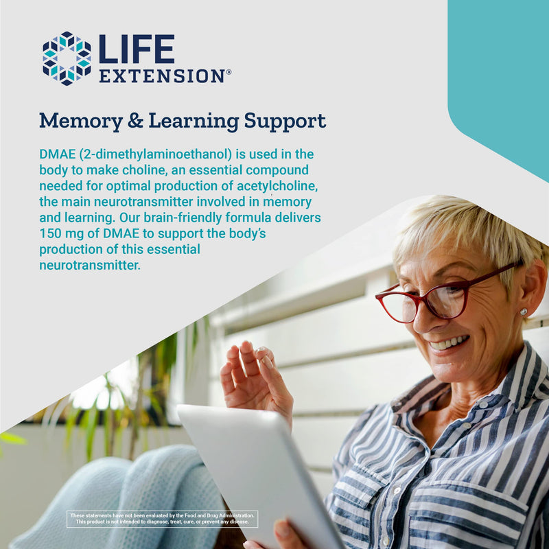 Life Extension DMAE Bitartrate 150 mg Cognitive Performance Support Supplement – Gluten-Free, Vegetarian, Non-GMO - 200 Vegetarian Capsules - NewNest Australia