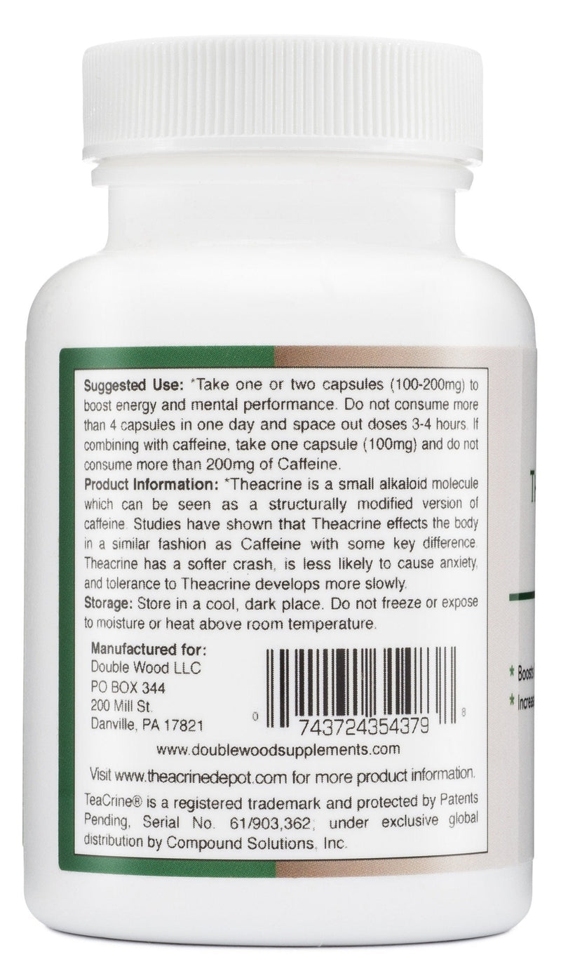 Theacrine (Teacrine) - Energy and Exercise Stamina Supplement - 100 Mg - 60 Capsules (Made and Third Party Tested in The USA) by Double Wood Supplements - NewNest Australia