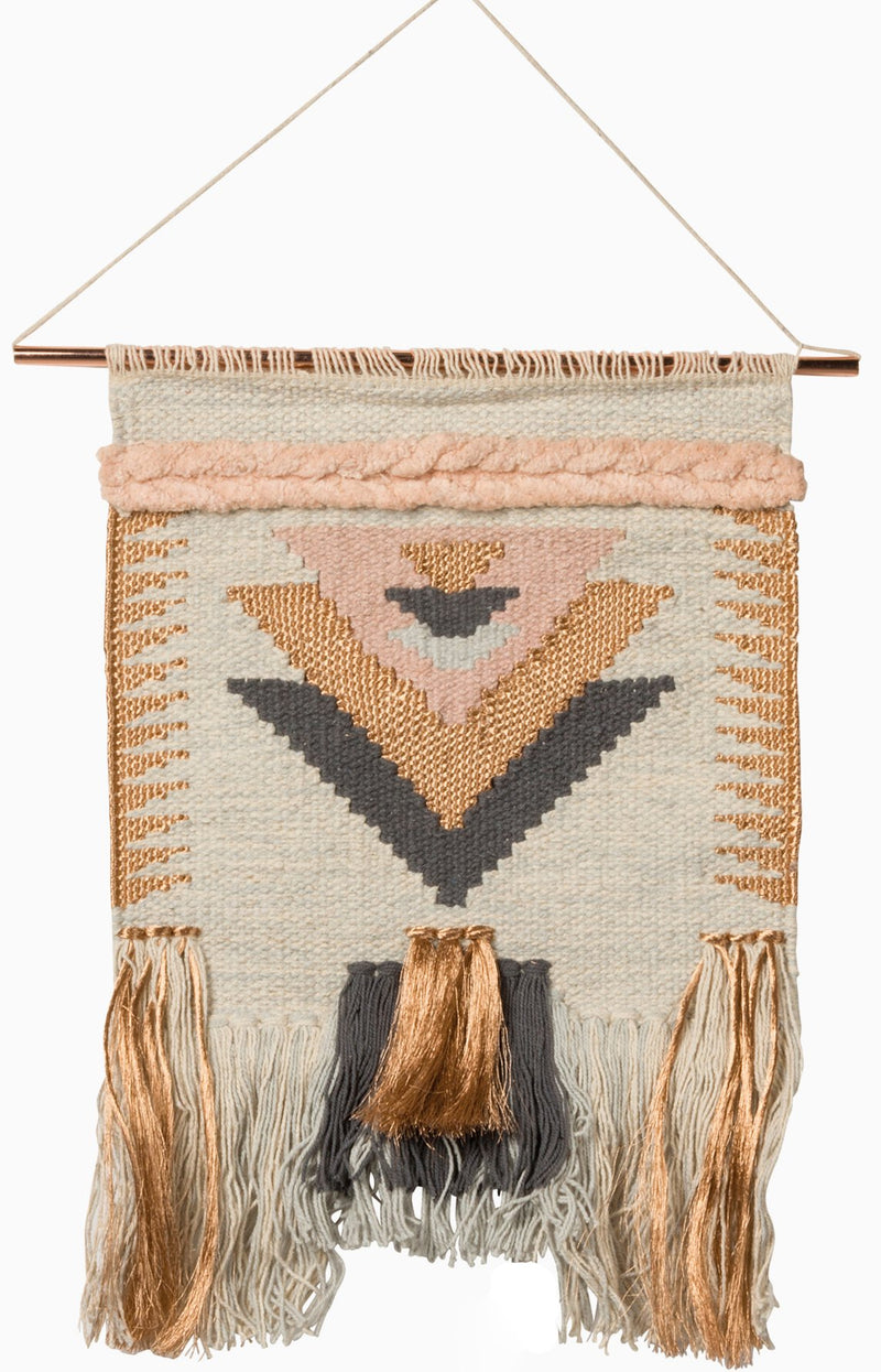 NewNest Australia - Primitives by Kathy Allure Woven Wall Hanging, Pink and Grey, 12 inches x 19 inches 